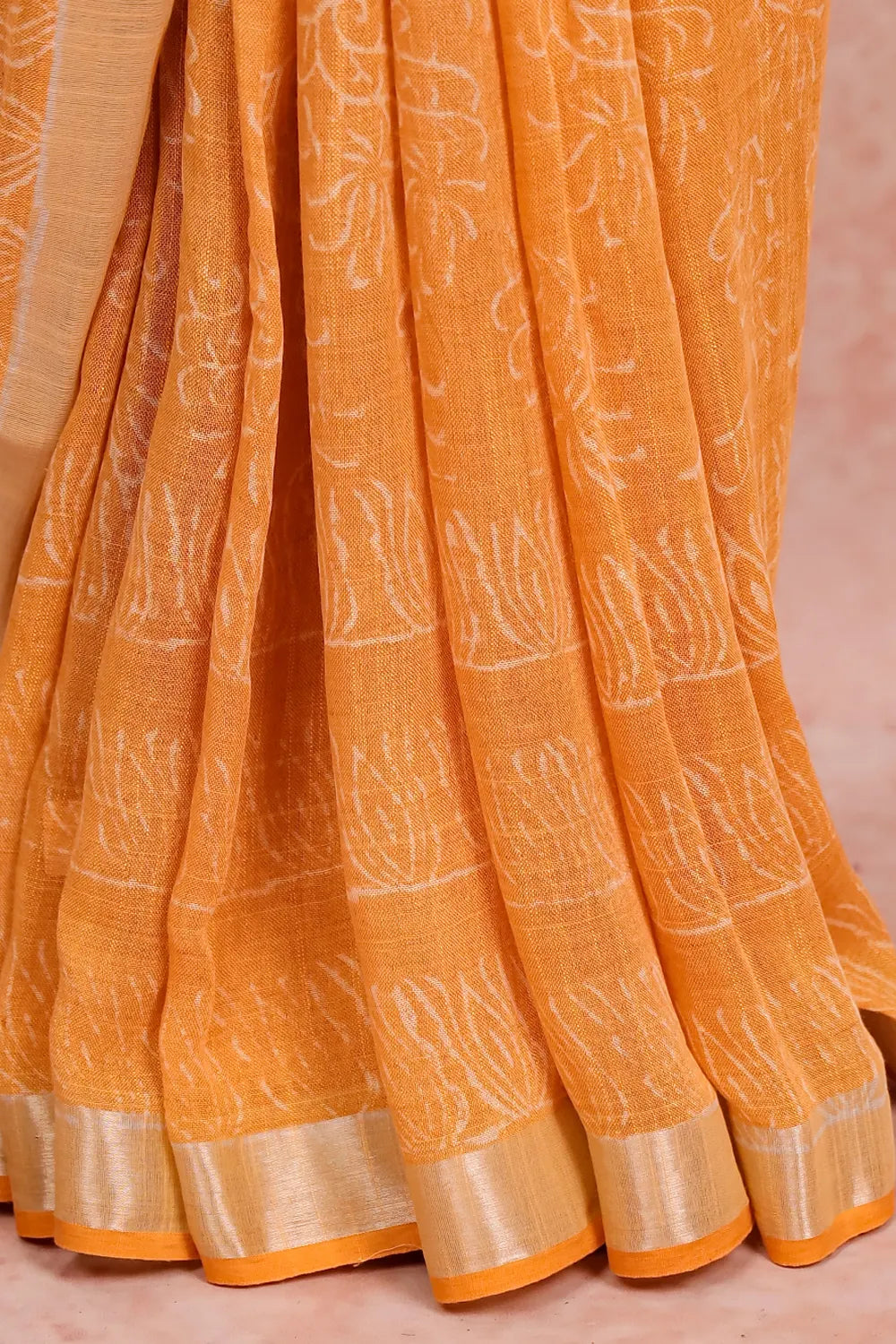 Carrot Color Semi Linen Saree