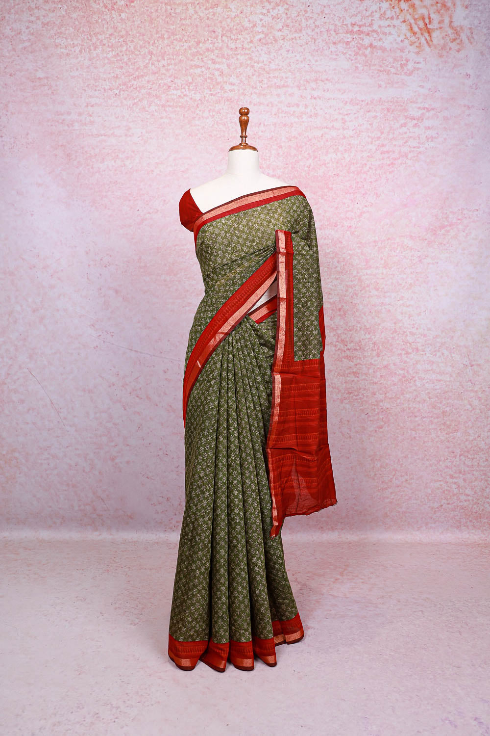 Green Cotton Saree - Seematti