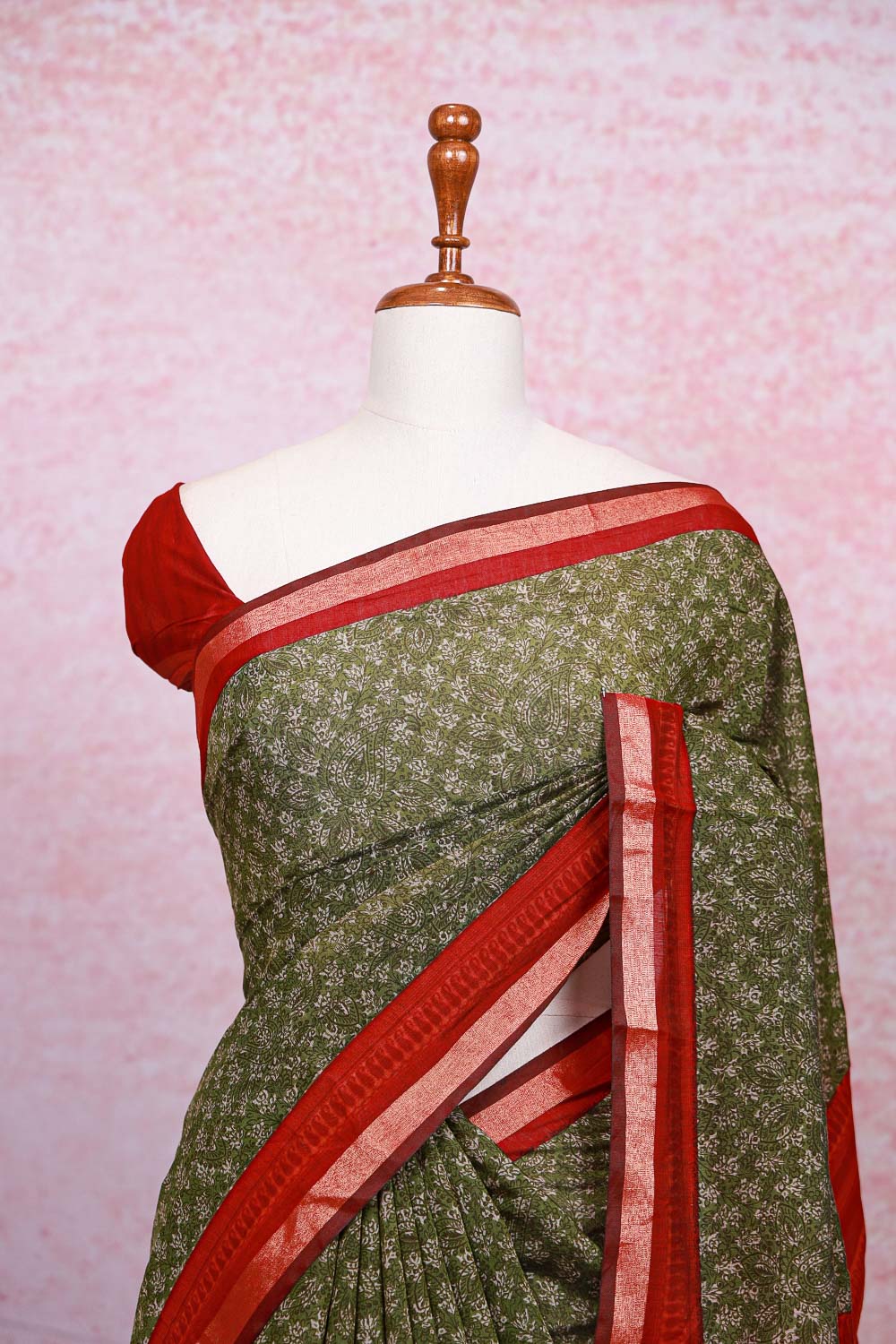 Green Cotton Saree - Seematti