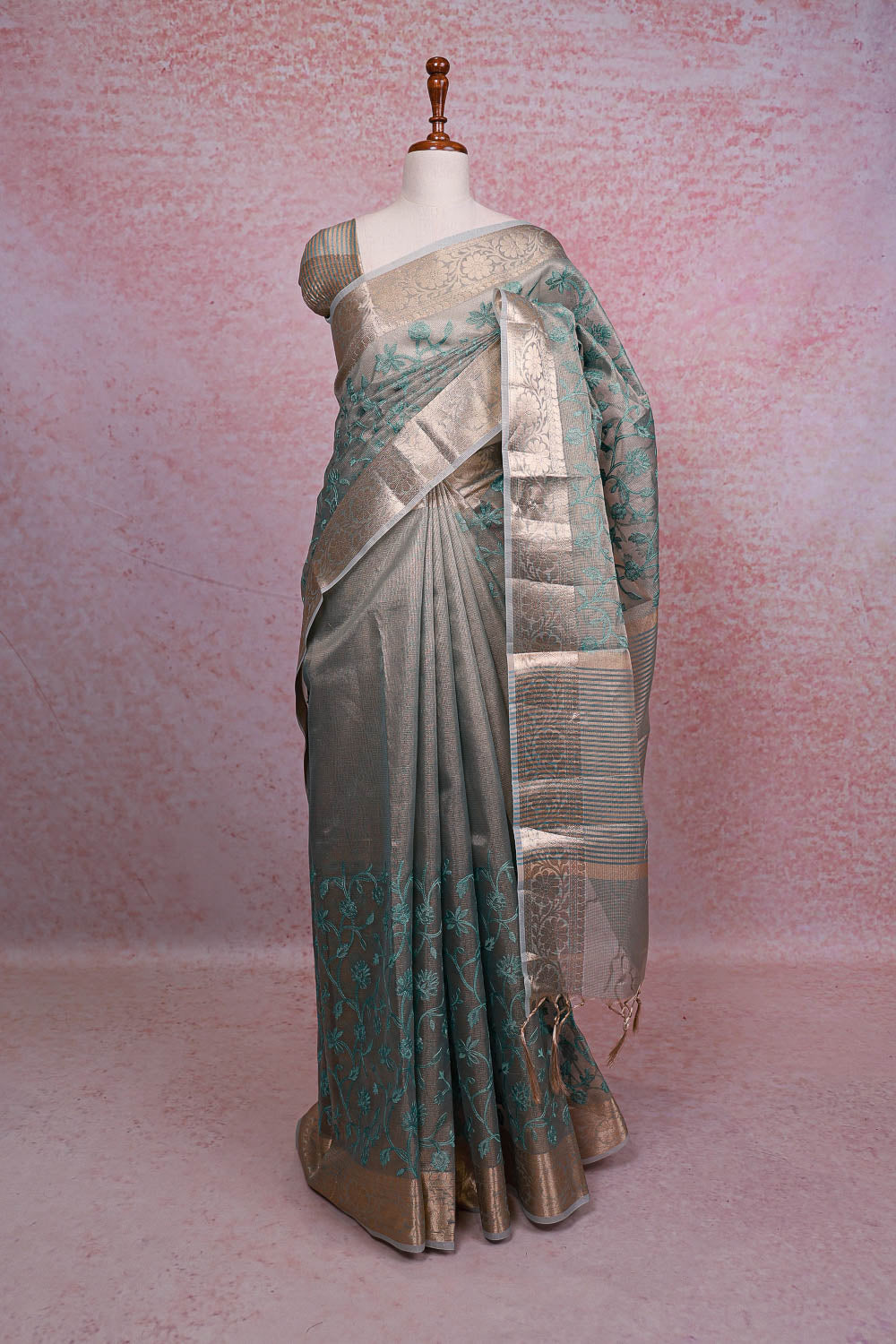 Pastel Blue Tissue Kota Saree
