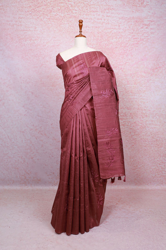 Dark Onion Pink Semi Tussar Saree