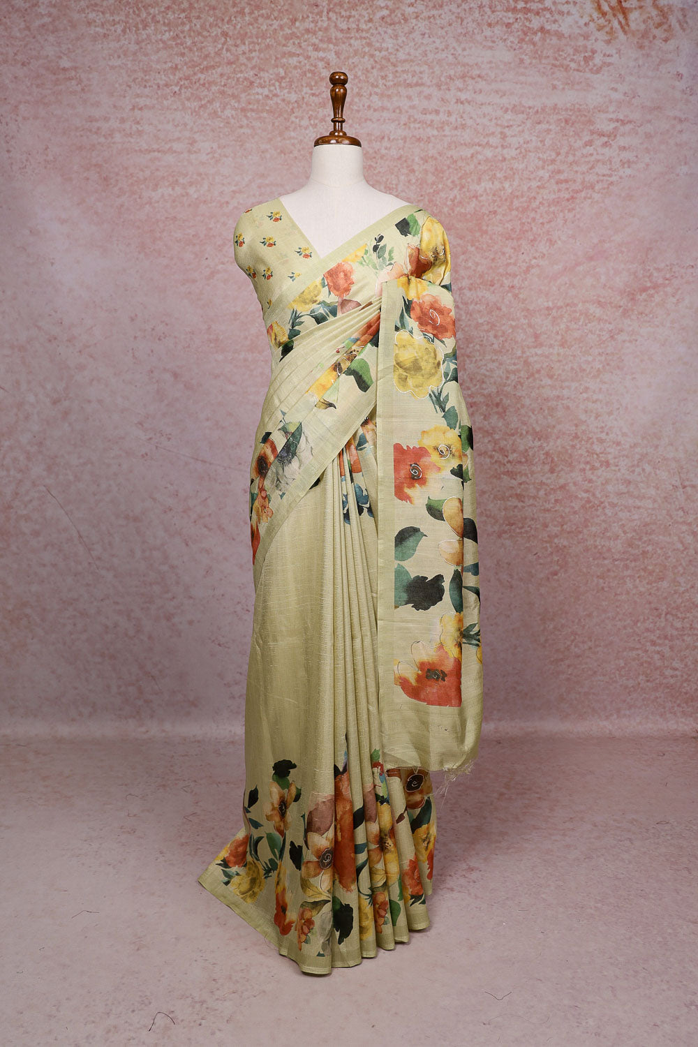 Pista Green Semi Tussar Saree