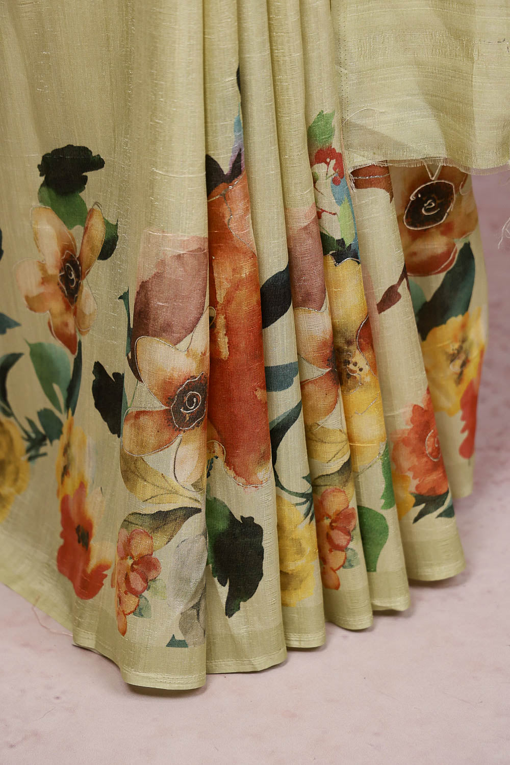 Pista Green Semi Tussar Saree