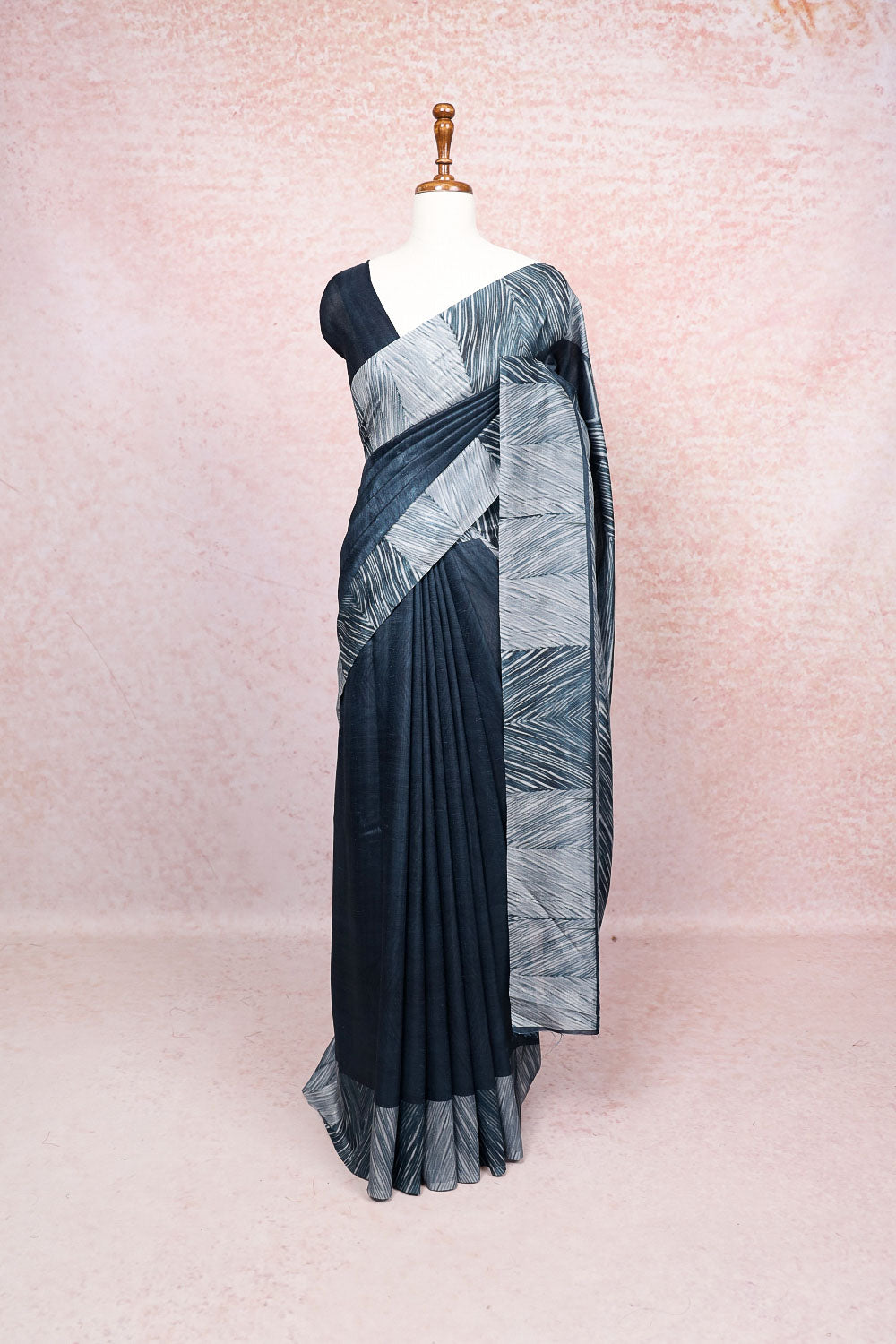 Blackish Blue Jute Chiffon Saree
