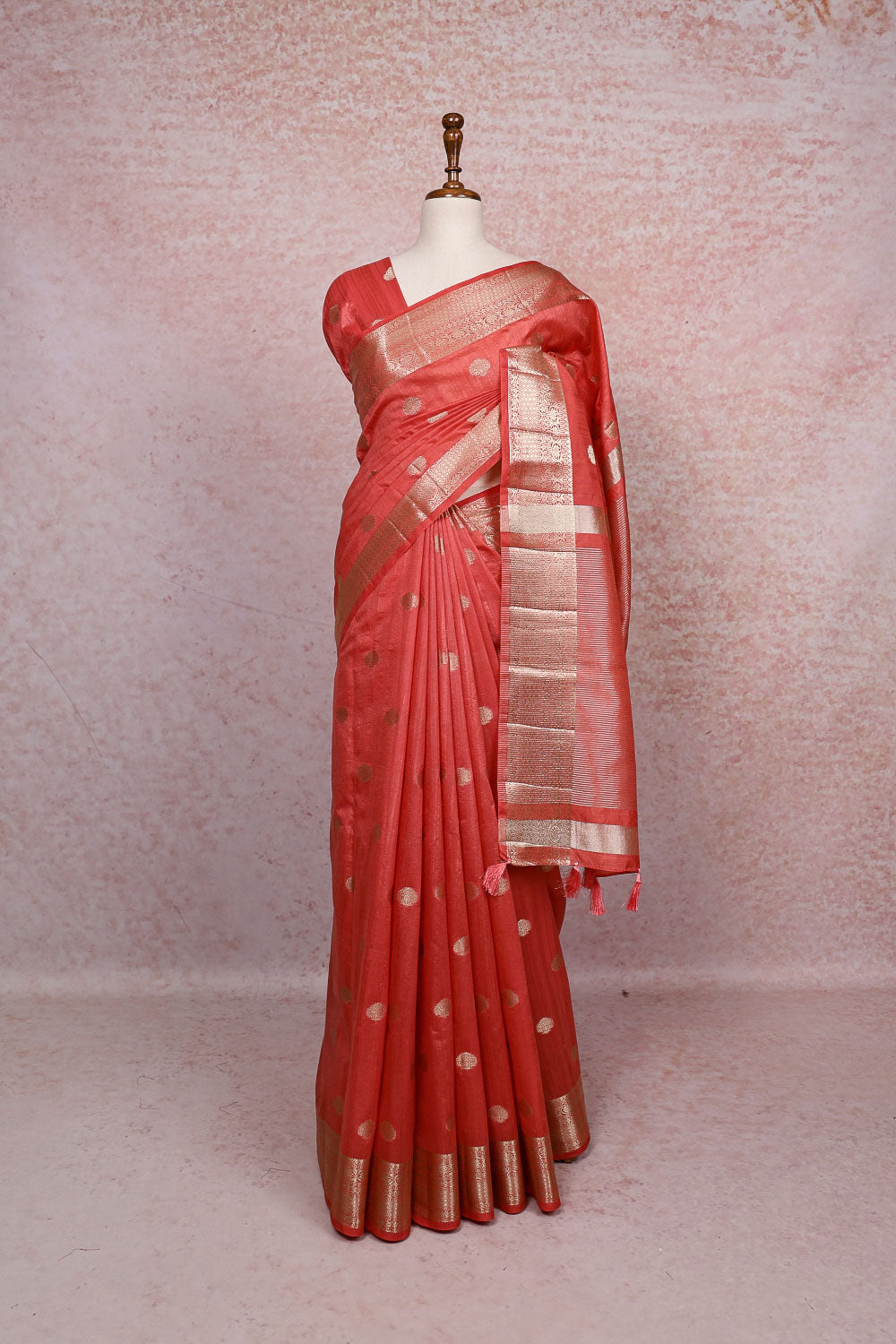 Peach Orange Semi Jute Saree