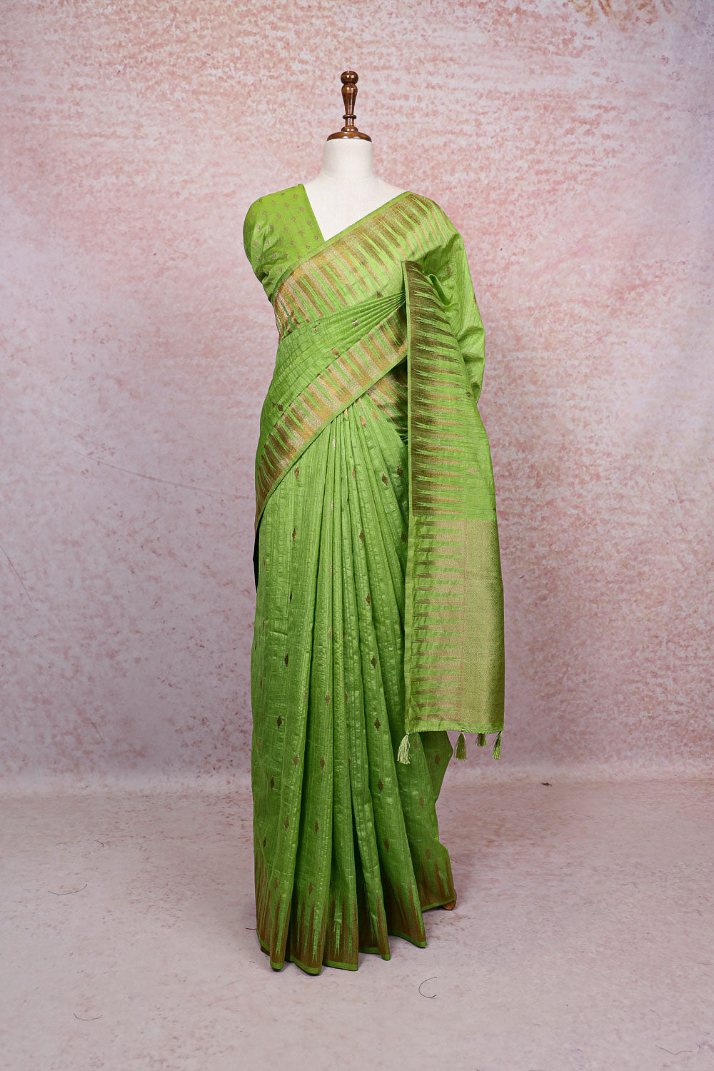 Parrot Green Semi Tussar Saree