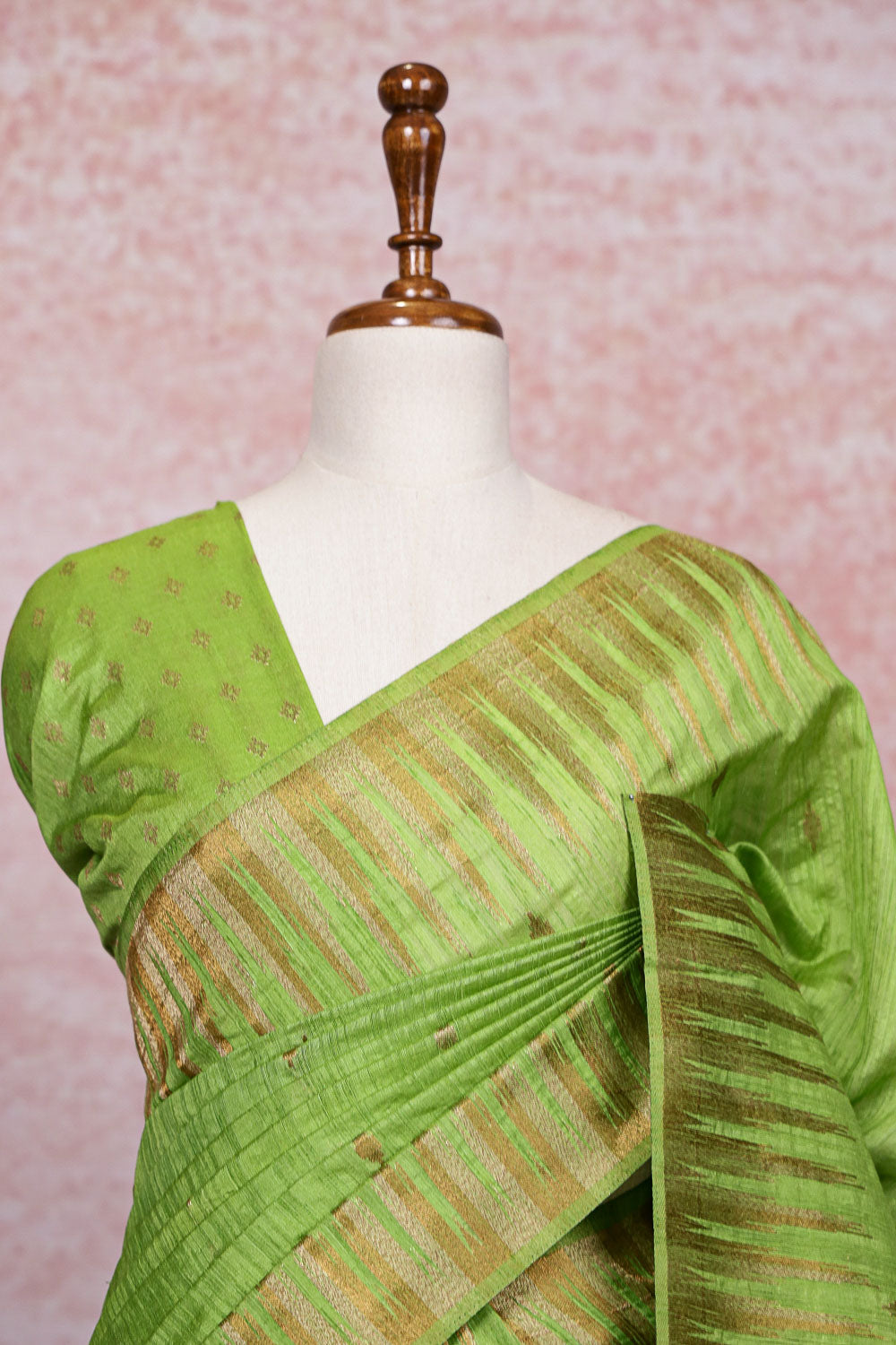 Parrot Green Semi Tussar Saree