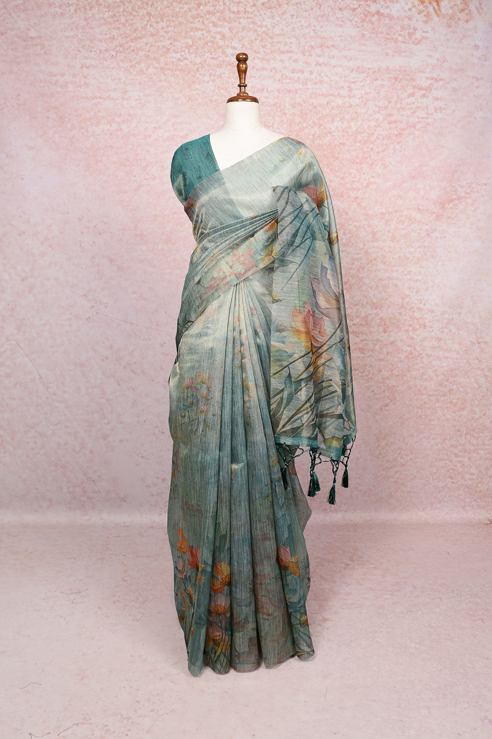 Sea Green Semi Tissue Saree