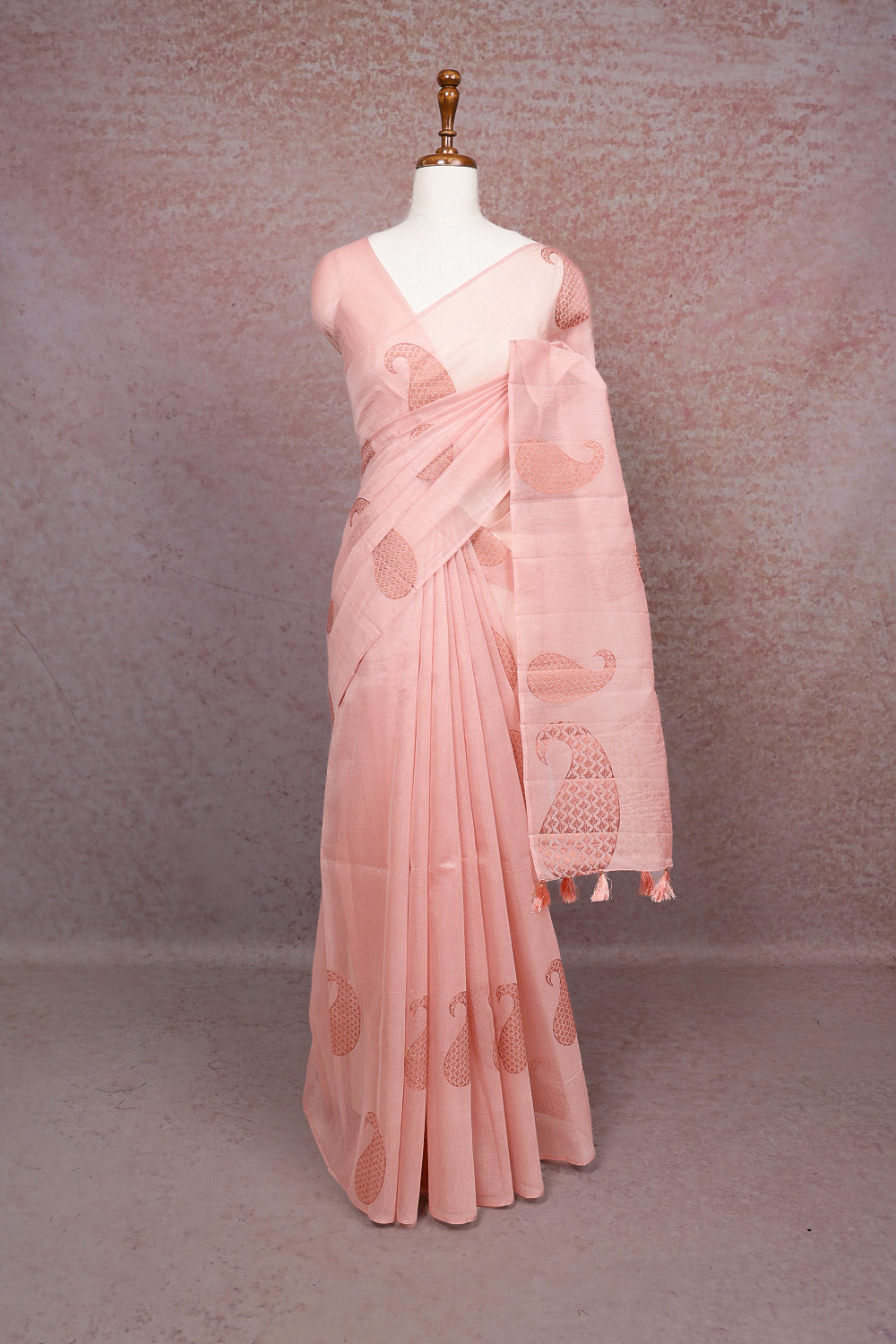Peach Cotton Silk Saree