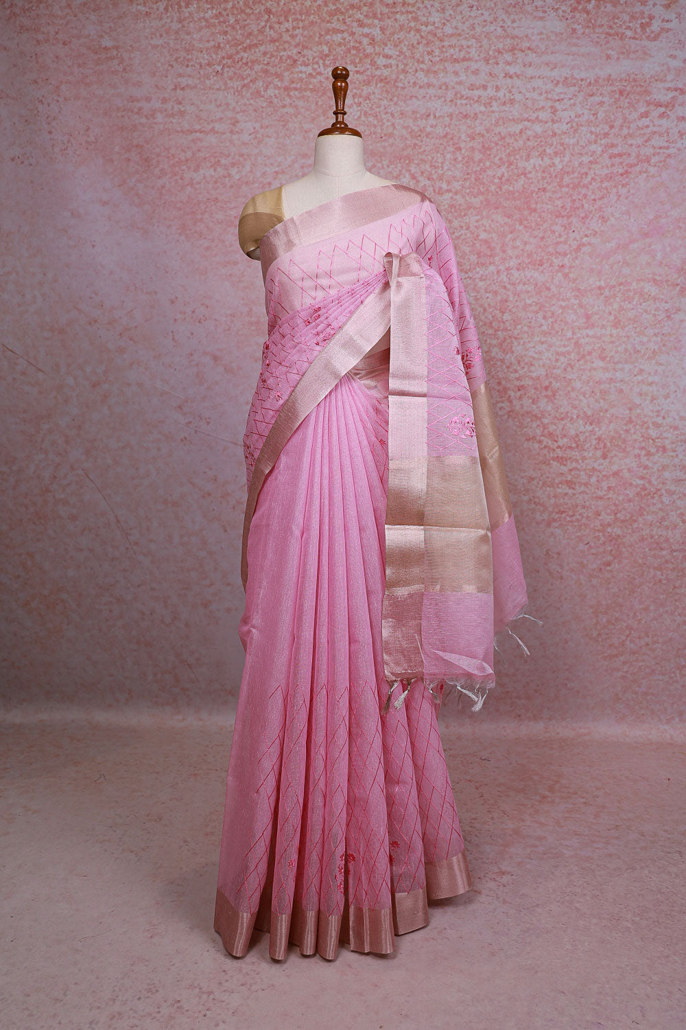 Pink Semi Tissue Saree