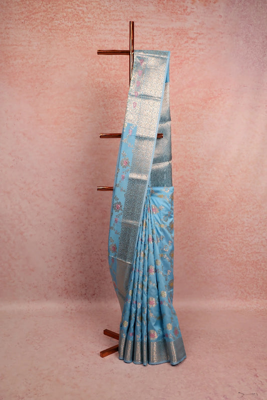 Light Blue Semi Tussar Saree