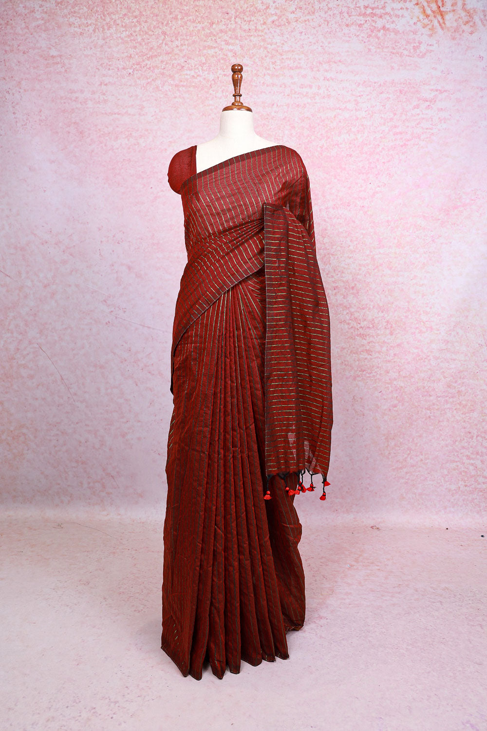 Maroon Cotton Saree