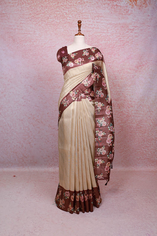 Cream Art Silk Saree