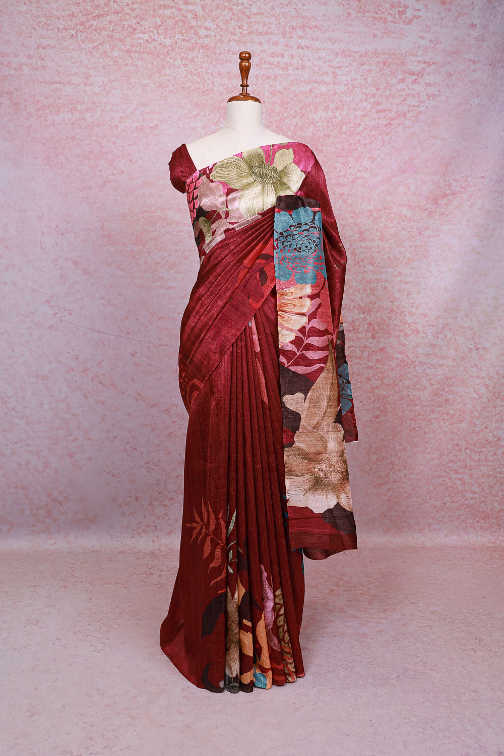 Wine Semi Jute Saree