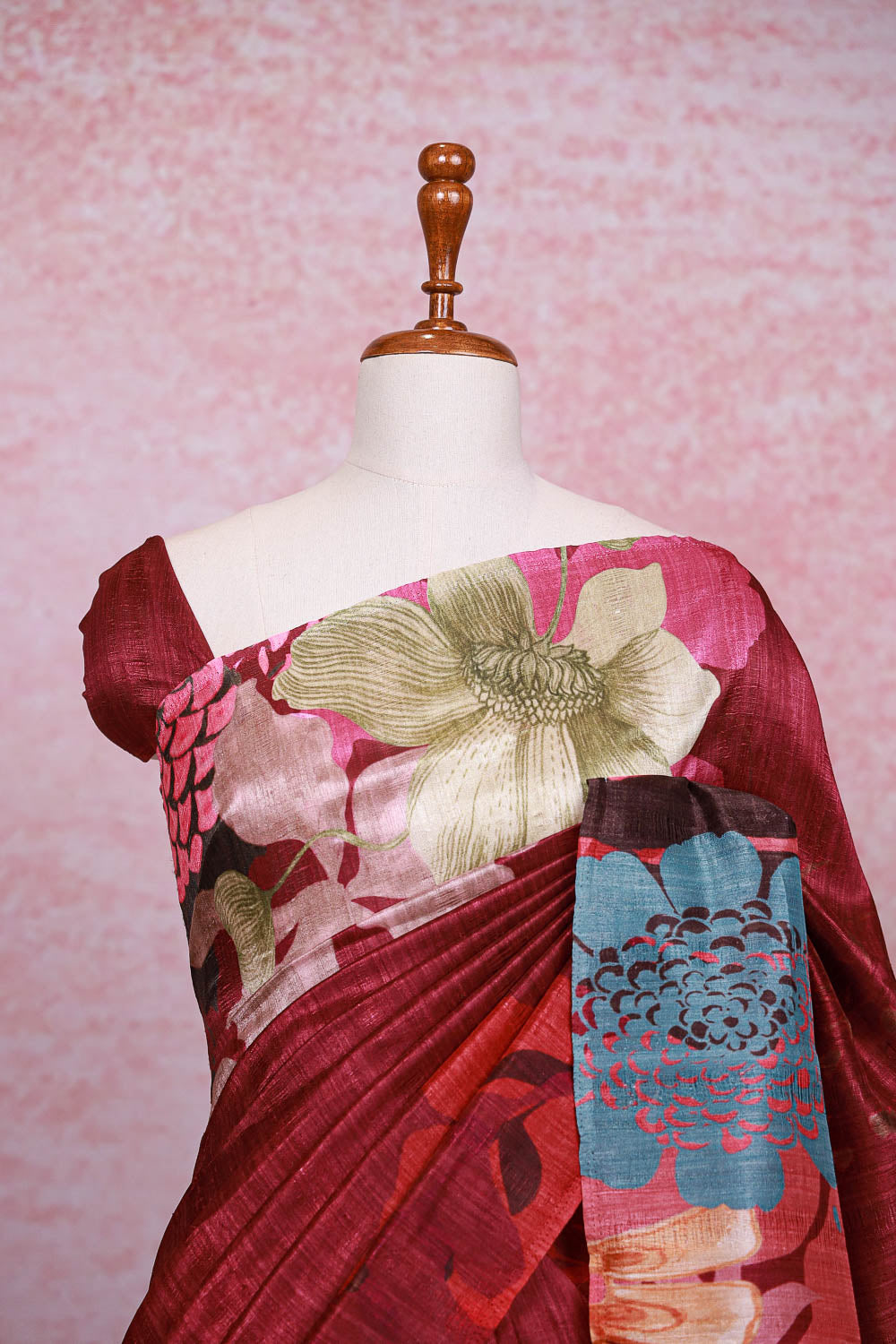 Wine Semi Jute Saree