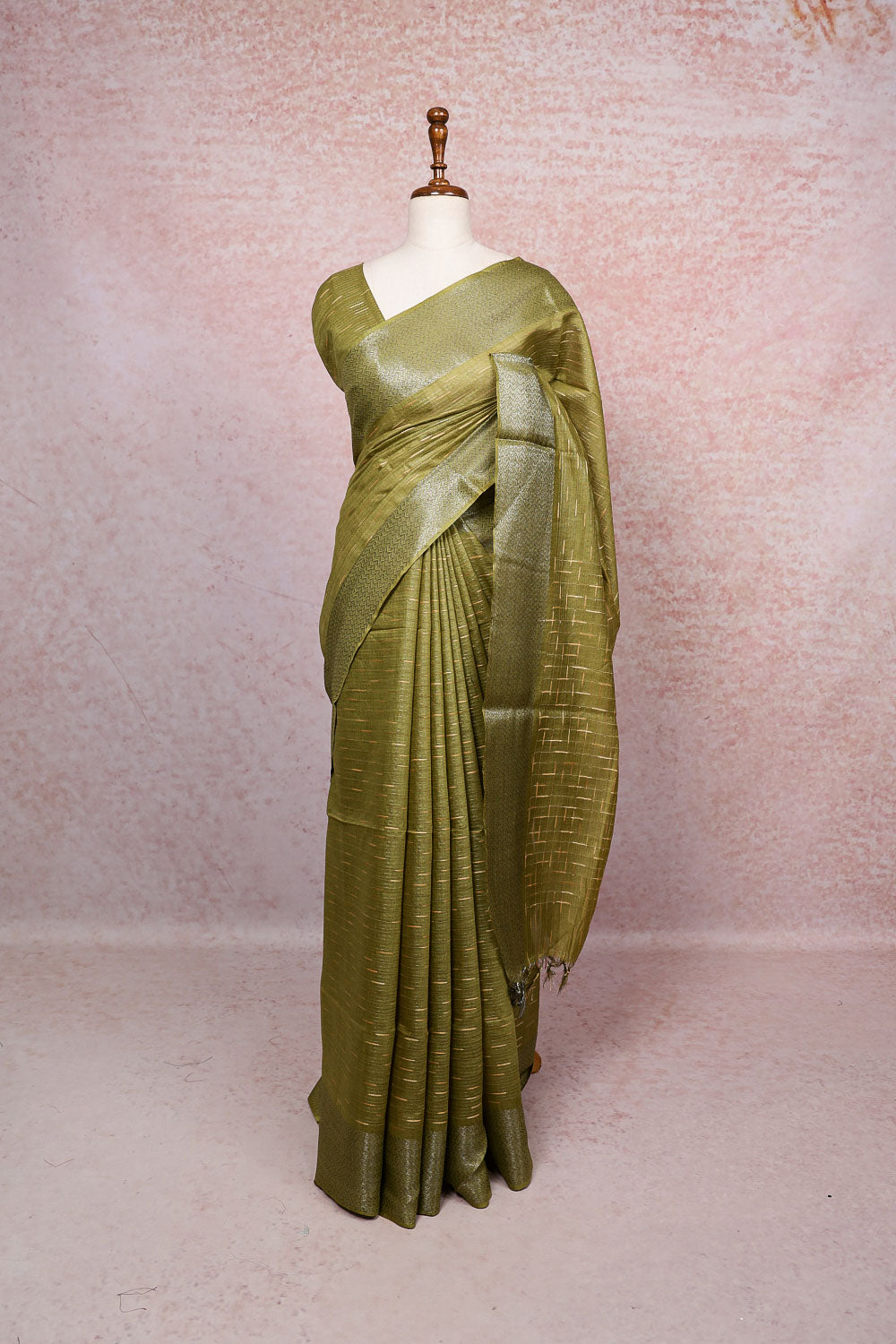 Mehandi Green Semi Tussar Saree