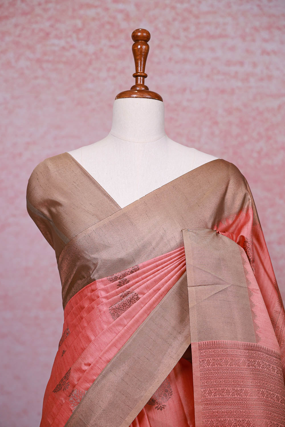 Dark Peach Semi Silk Saree