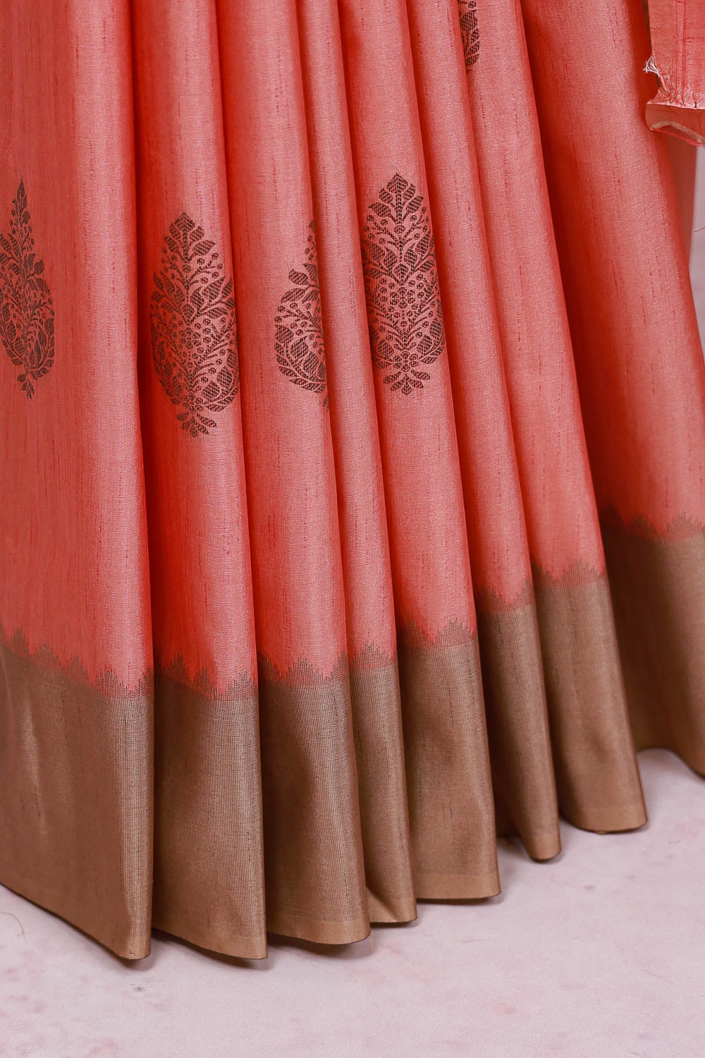 Dark Peach Semi Silk Saree
