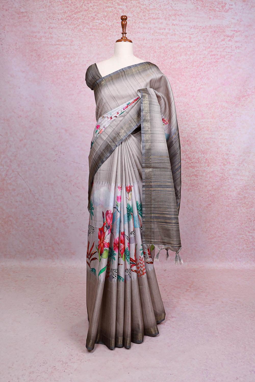 Ash Semi Tussar Saree