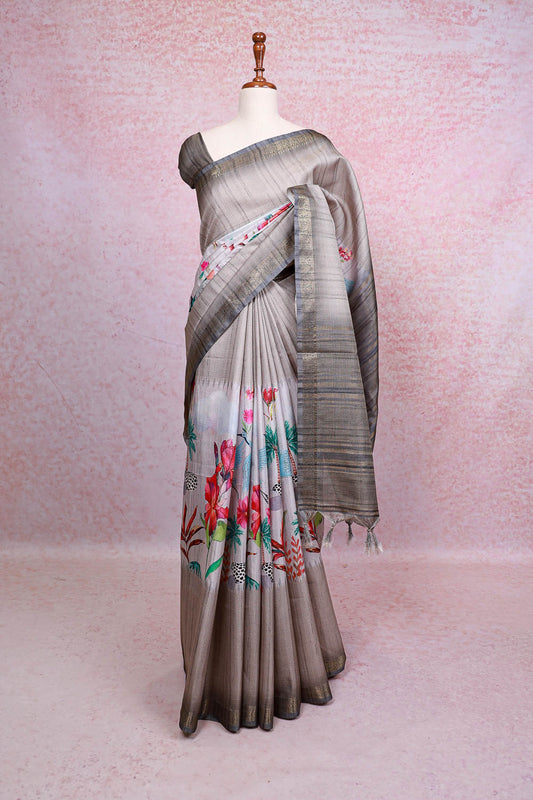 Ash Semi Tussar Saree