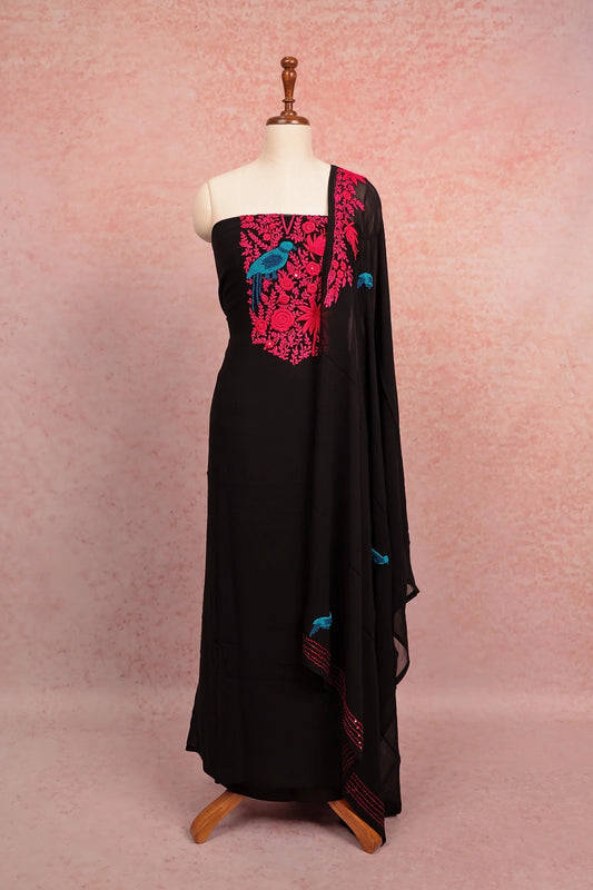 Black Georgette Plain Body Unstitched Churidhar Material