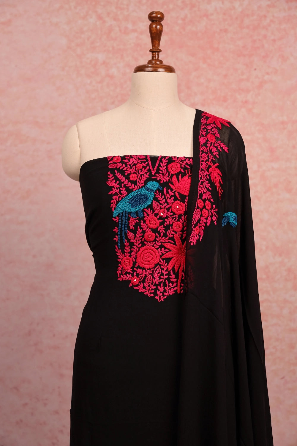 Black Georgette Plain Body Unstitched Churidhar Material