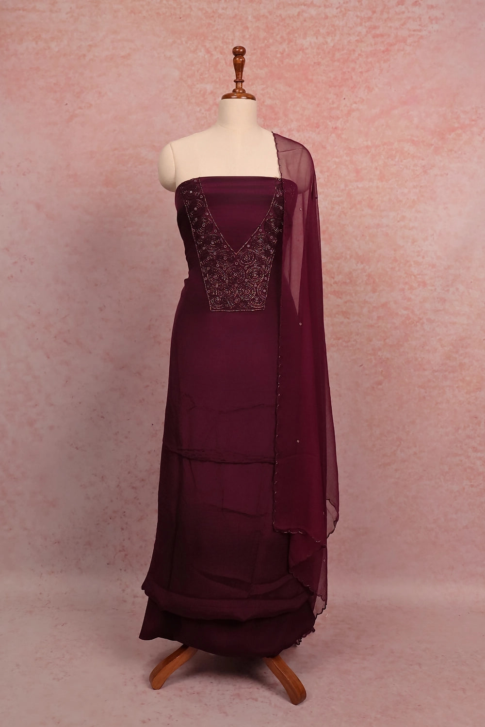 Purple Chiffon Plain Body Unstitched Churidhar Material