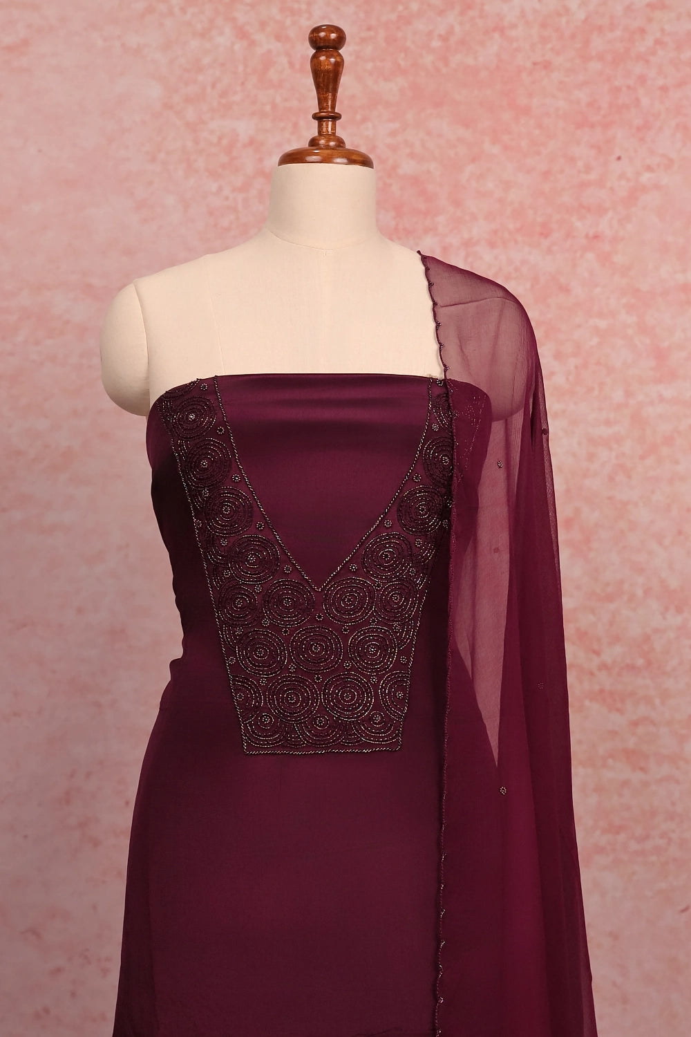 Purple Chiffon Plain Body Unstitched Churidhar Material