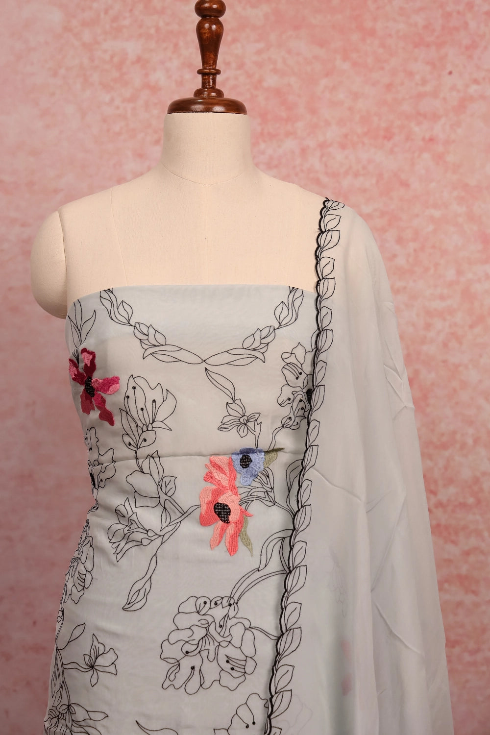 Powder Blue Organza Embroidery Unstitched Churidhar Material