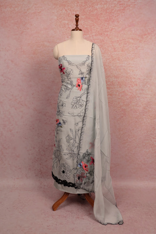 Powder Blue Organza Embroidery Unstitched Churidhar Material