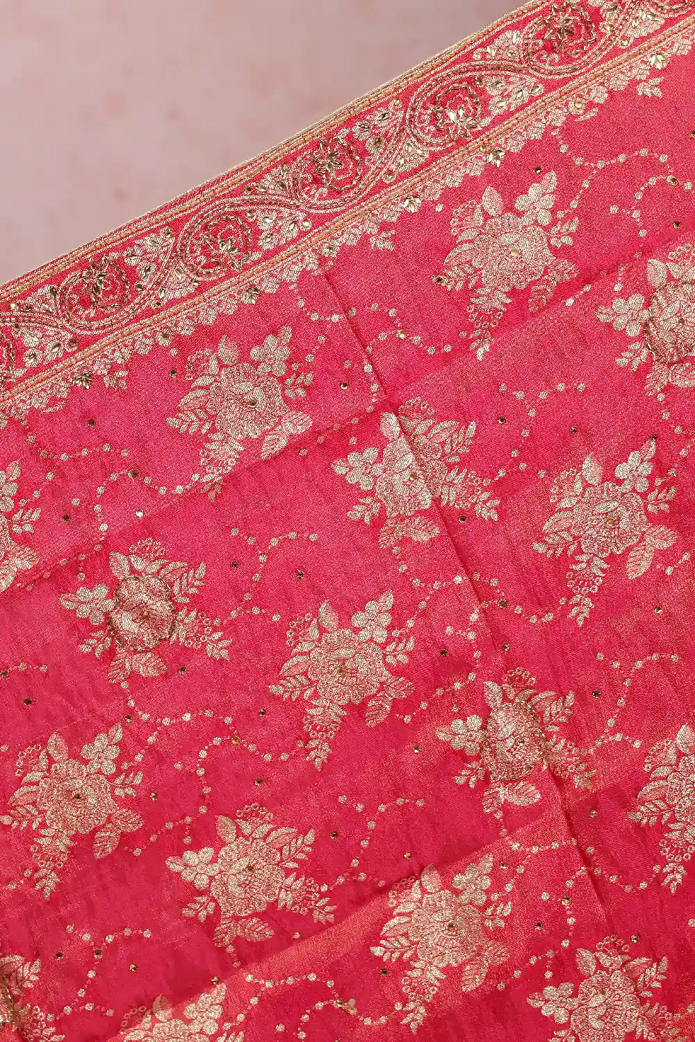 Rani Pink Banarasi Butta Unstitched Churidhar Material