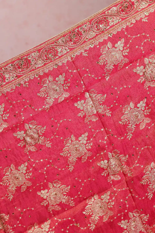 Rani Pink Banarasi Butta Unstitched Churidhar Material