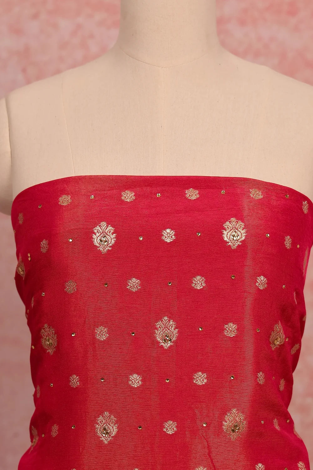 Rani Pink Banarasi Butta Unstitched Churidhar Material