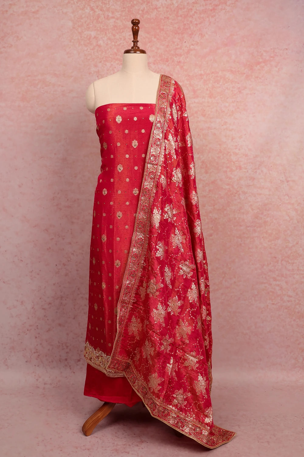 Rani Pink Banarasi Butta Unstitched Churidhar Material