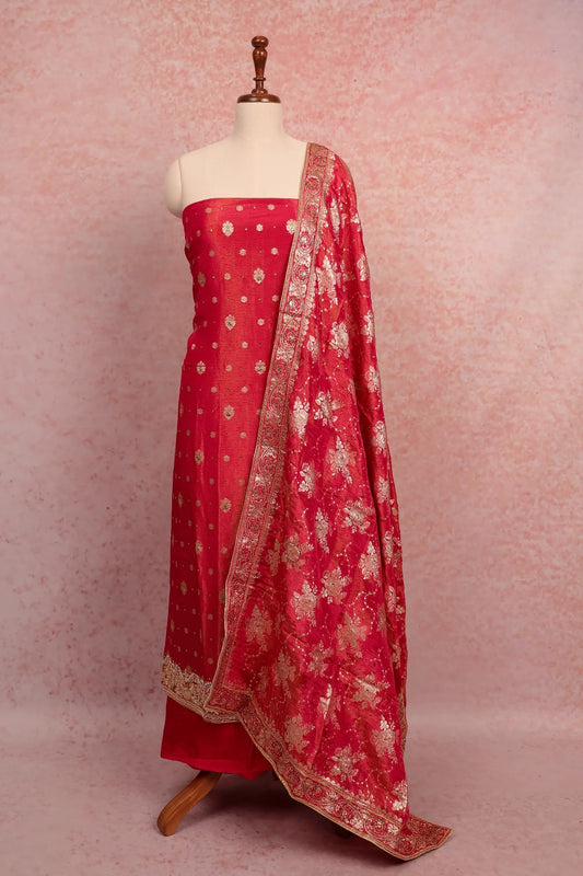 Rani Pink Banarasi Butta Unstitched Churidhar Material