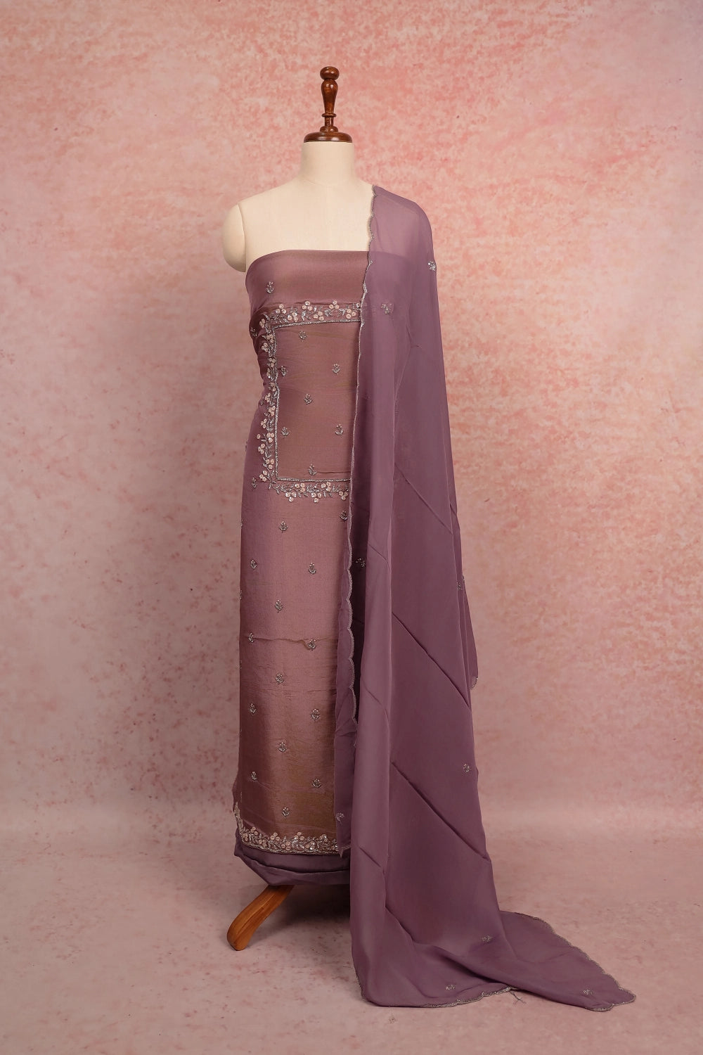 Lavender Tissue Beads Butta Unstitched Churidhar Material