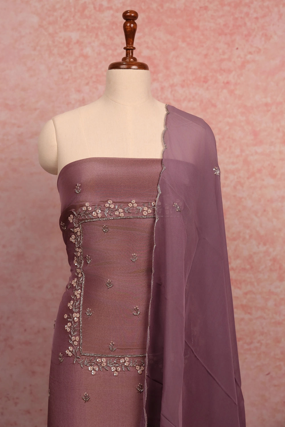 Lavender Tissue Beads Butta Unstitched Churidhar Material