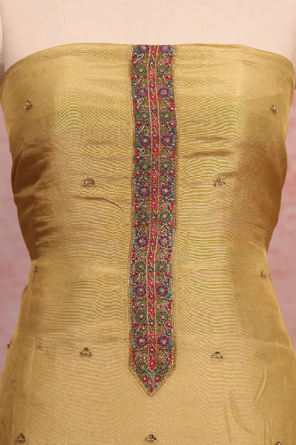 Lemon Yellow Banarasi Beads Butta Unstitched Churidhar Material