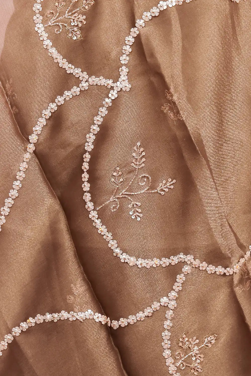 Grey Organza Beads Work Unstitched Churidhar Material