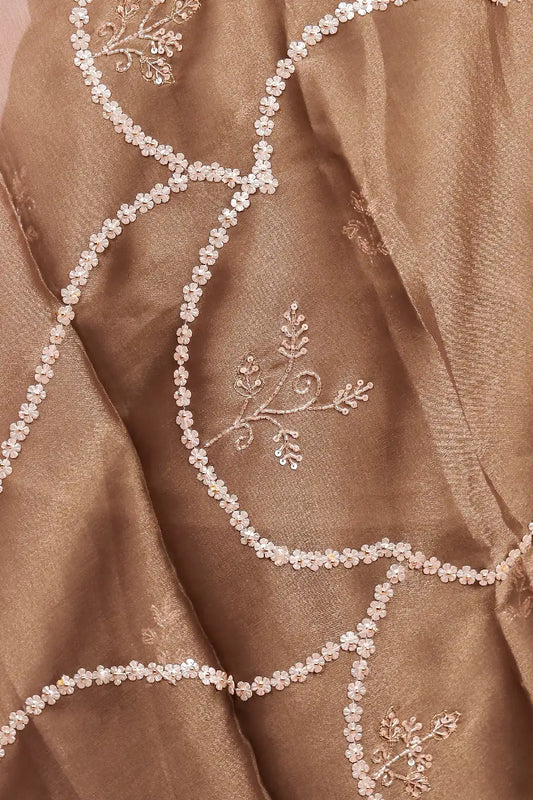 Grey Organza Beads Work Unstitched Churidhar Material