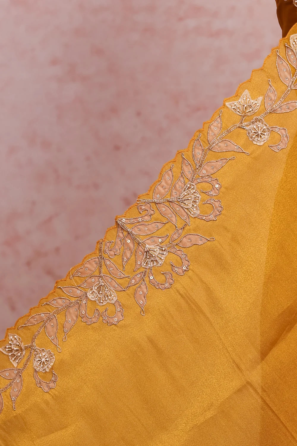 Golden Yellow Tissue Organza Plain Body Churidhar Material