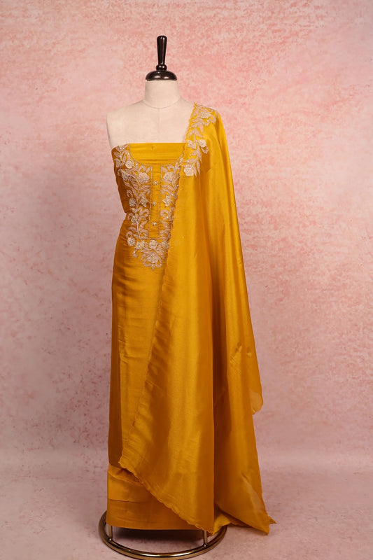 Golden Yellow Tissue Organza Plain Body Churidhar Material