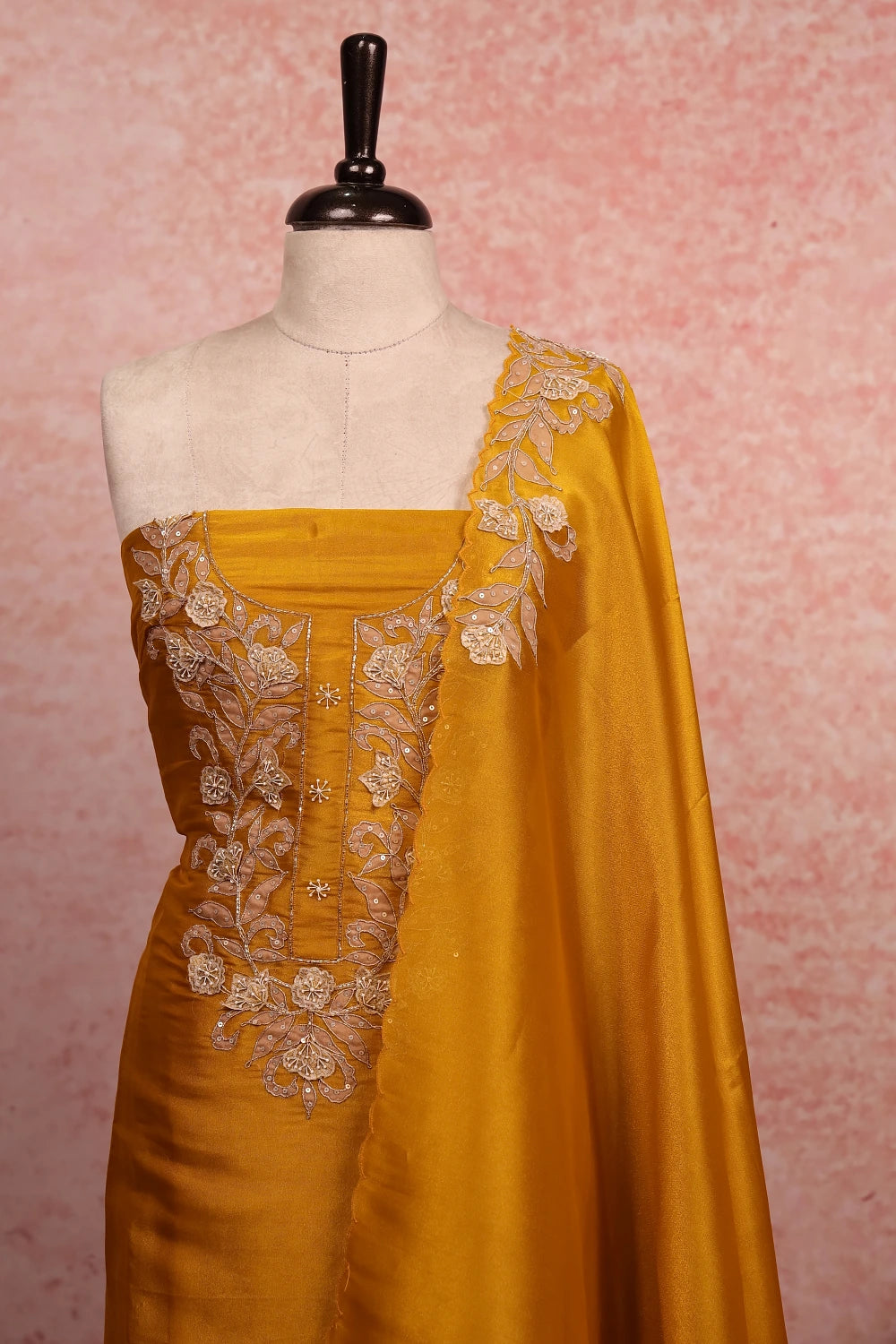 Golden Yellow Tissue Organza Plain Body Churidhar Material