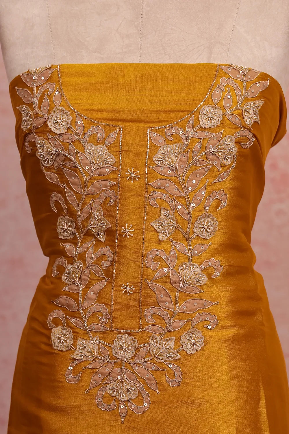 Golden Yellow Tissue Organza Plain Body Churidhar Material