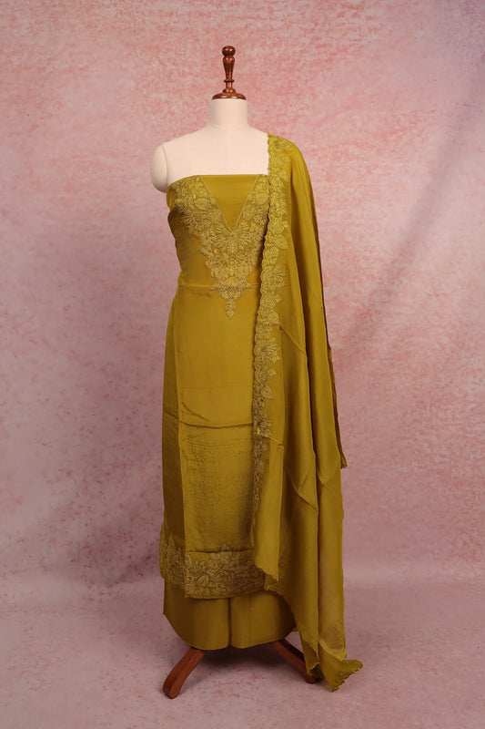 Mehandi Green Organza Plain Body Unstitched Churidhar Material