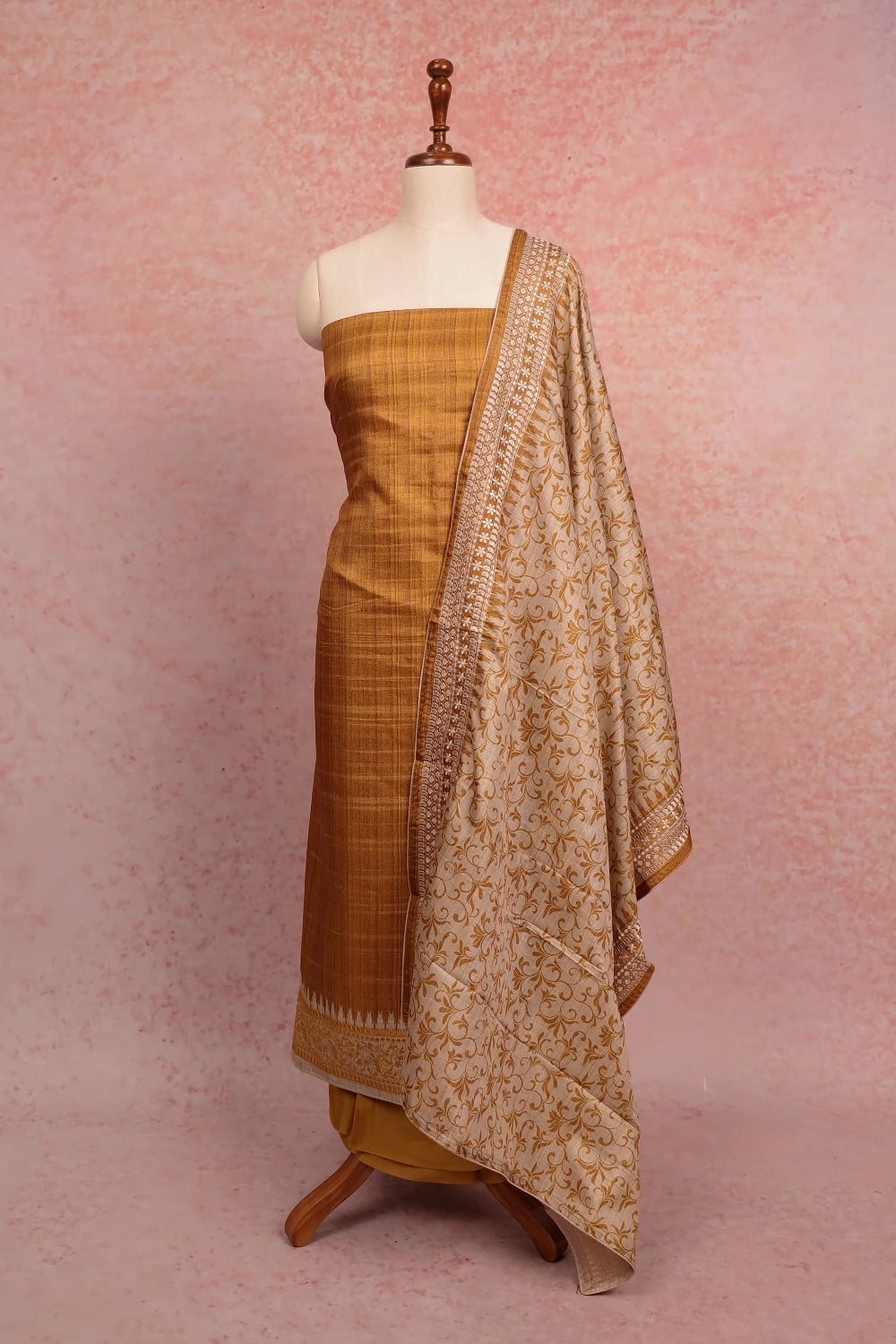 Mustard Yellow Semi Silk Plain Body Unstitched Churidhar Material