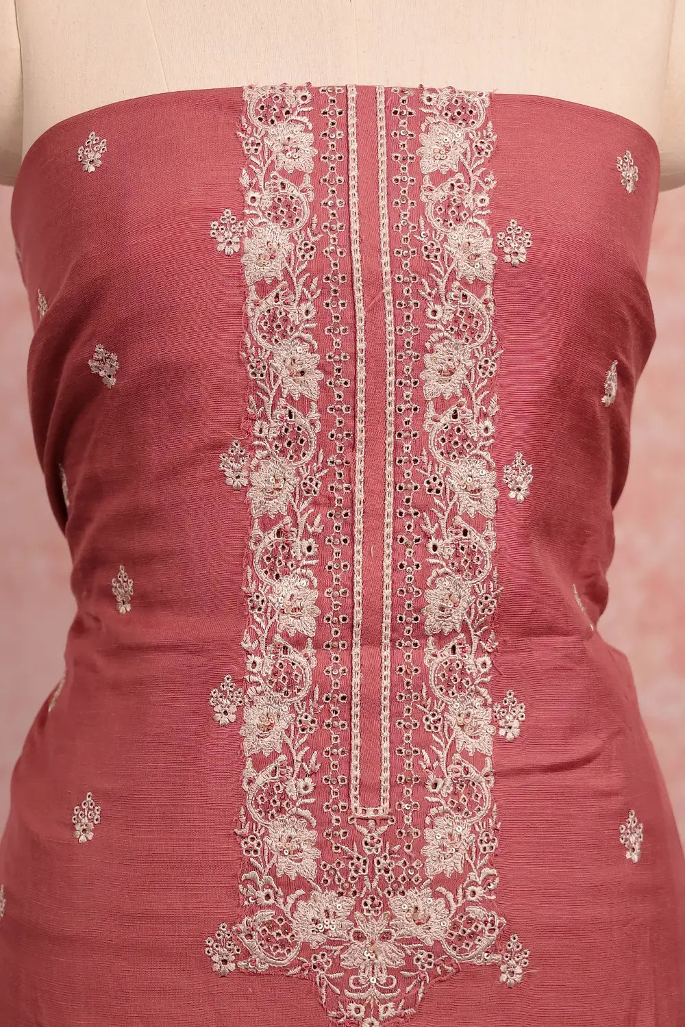 Onion Pink Cotton Butta Unstitched Churidhar Material