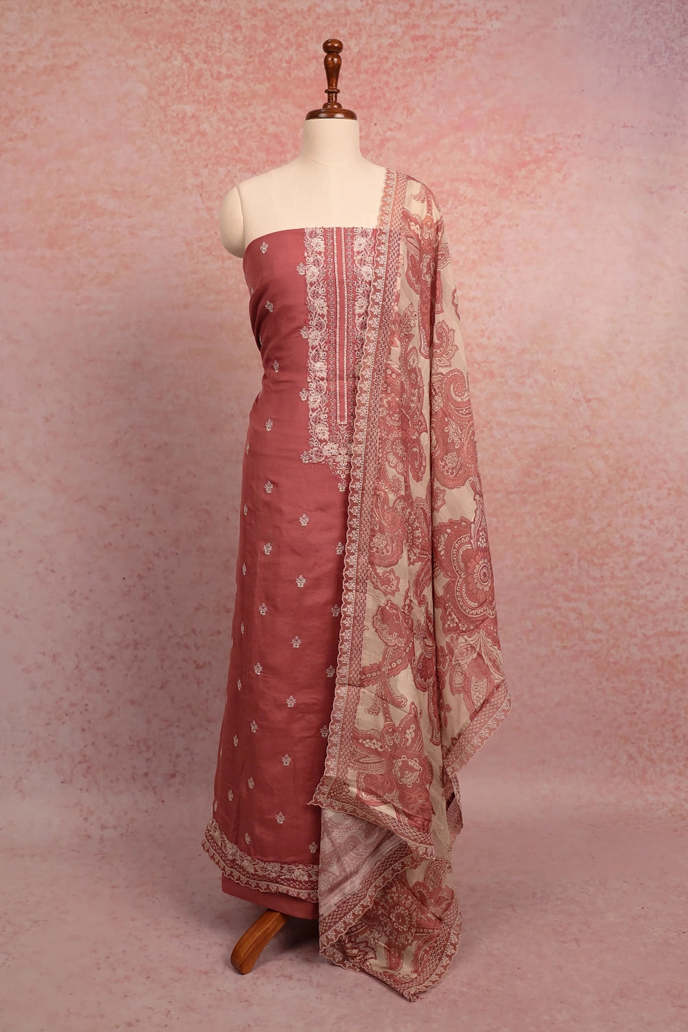 Onion Pink Cotton Butta Unstitched Churidhar Material