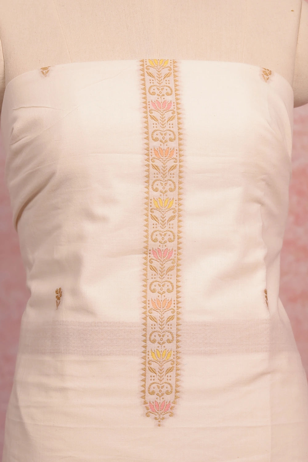 Cream Cotton Butta Unstitched Churidhar Material