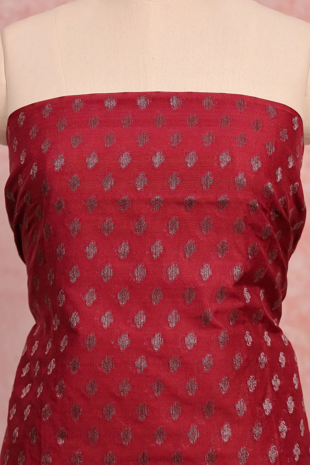 Maroon Semi Silk Banarasi Design Unstitched Churidhar Material
